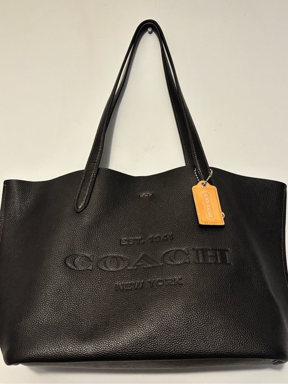 Coach Black Pebbled Leather Tote with Tan Leather Tag - Picture 11 of 16